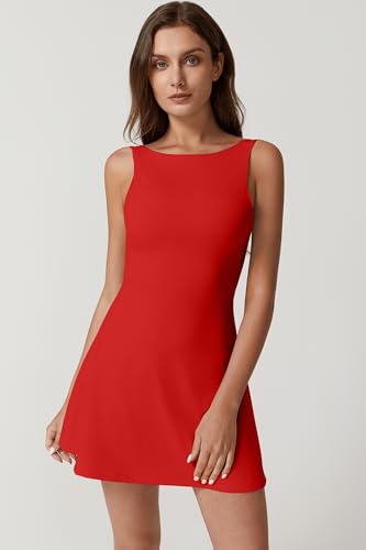 31-52ZuC7L.jpg Womens Open Back Tennis Dress Sleeveless Built in Shorts Golf Athletic Dress with Pockets