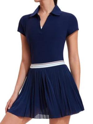 31-rIHJExtL.jpg Tennis Skirt Set for Women Two Piece Golf Outfits High Waisted Pleated Athletic Skirt Outfits with Pockets