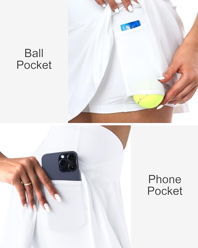 Women Tennis Golf Skirt with Pockets - High Waisted Crossover Golf Pleated Athletic Workout Dress Running Skort