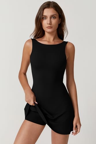 316gUBl1vgL.jpg Womens Open Back Tennis Dress Sleeveless Built in Shorts Golf Athletic Dress with Pockets