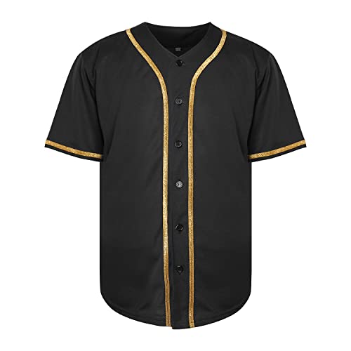 316r-vF0o7L.jpg Blank Jersey Plain Hipster Hip Hop for Men Button-Down Baseball Jersey Short Sleeve Shirt