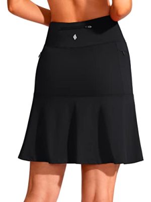 19" Golf Skorts Skirts for Women Zipper Pockets Knee Length Skort Women's High Waist Athletic Tennis Skirt
