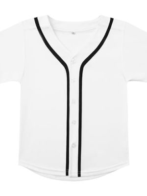 Youth Button Down Plain Baseball Jersey, Blank Softball Team Uniform, Hip Hop Hipster Short Sleeve Active Shirts