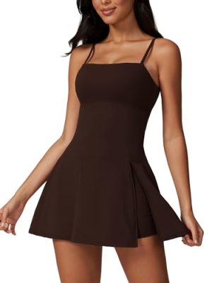 Womens Square Neck Tennis Dress with Shorts Spaghetti Strap Backless Workout Side Slit Athletic Golf Dresses