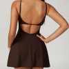 31D5pofZWL.jpg Womens Square Neck Tennis Dress with Shorts Spaghetti Strap Backless Workout Side Slit Athletic Golf Dresses