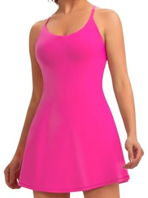 Womens Easy Pee Tennis Dress with Built in Shorts and Pockets - Workout Athletic Golf Dresses