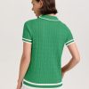 31JSIqwvTEL.jpg Womens Short Sleeve Lightweight Sweater Tops Lapel V Neck Cable Knit Polo Shirts Summer Loose Casual Outfits 2025