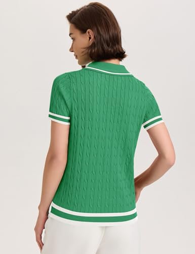 31JSIqwvTEL.jpg Womens Short Sleeve Lightweight Sweater Tops Lapel V Neck Cable Knit Polo Shirts Summer Loose Casual Outfits 2025