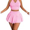 31JdUjl7kL.jpg Women's 2 Piece Tennis Skirt Set Sleeveless Racerback Crop Tank Tops High Waisted Pleated Mini Skirt Outfits