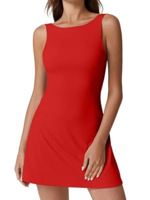 Womens Open Back Tennis Dress Sleeveless Built in Shorts Golf Athletic Dress with Pockets