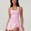 2 Piece Tennis Dresses for Women Side Slit Mini Skirt Set Racerback Workout Crop Tank Top Golf Outfits