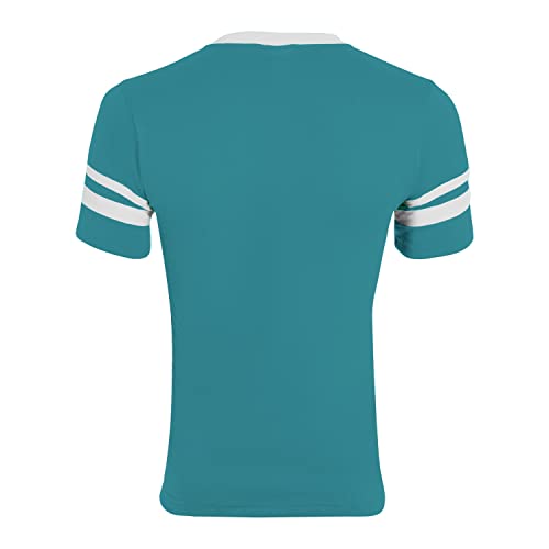 31LgUIVSmJL.jpg Men's X-Large Sleeve Stripe Jersey, Teal/White