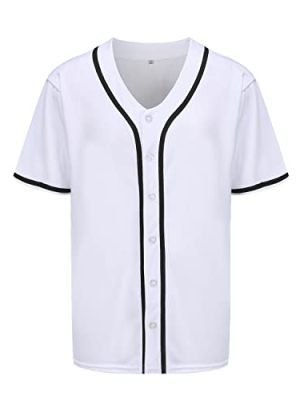 Mens Button Down Plain Baseball Jersey, Blank Softball Team Uniform, Hip Hop Hipster Short Sleeve Active Shirts