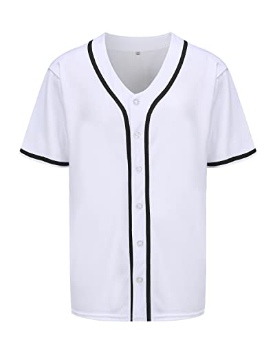 31RYdEb8ndL.jpg Mens Button Down Plain Baseball Jersey, Blank Softball Team Uniform, Hip Hop Hipster Short Sleeve Active Shirts