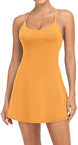 31SXQhZl0BL.jpg Women Workout Tennis Dress with Built-in Bra Shorts, Adjustable Cross Shoulder Straps with Pockets
