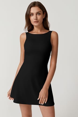 31SvPA7DfNL.jpg Womens Open Back Tennis Dress Sleeveless Built in Shorts Golf Athletic Dress with Pockets