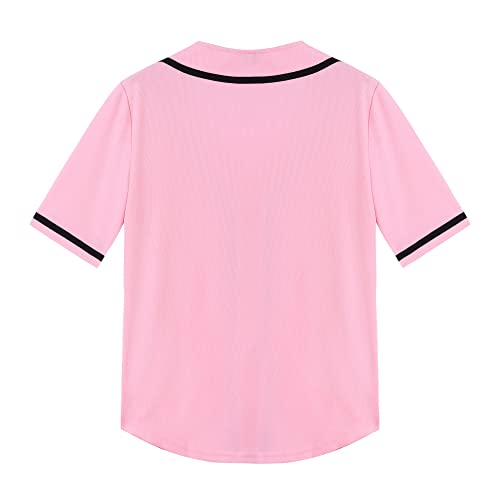 31Sxt1DqdBL.jpg Women's Baseball Jerseys Blank Button Down V-Neck Softball Team Uniform Fashion Simple Wide Stripe Short Sleeve
