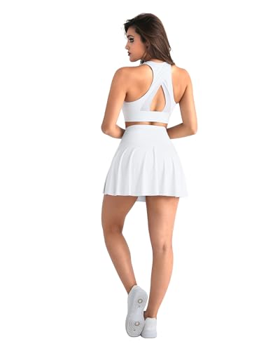 Women Tennis Golf Skirt with Pockets - High Waisted Crossover Golf Pleated Athletic Workout Dress Running Skort