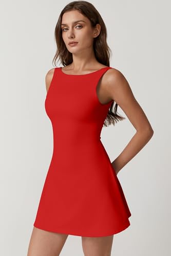 31TvFL19VML.jpg Womens Open Back Tennis Dress Sleeveless Built in Shorts Golf Athletic Dress with Pockets