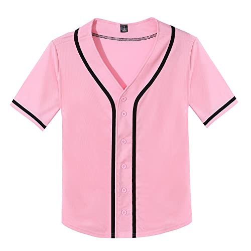 31XwKuY5GuL.jpg Women's Baseball Jerseys Blank Button Down V-Neck Softball Team Uniform Fashion Simple Wide Stripe Short Sleeve