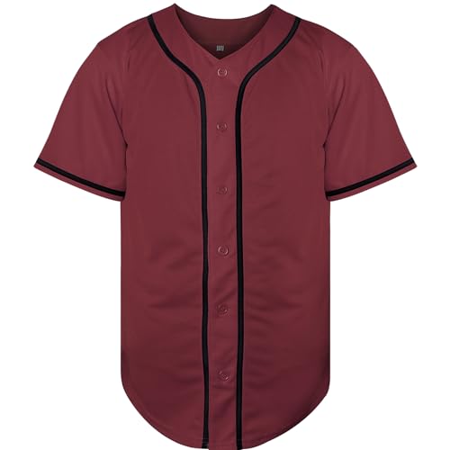 31a8llPKQGL.jpg Blank Baseball Jersey, Short Sleeve Plain Jersey Shirt Sports Hip Hop for Men Women(X-Large, Claret)