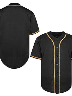 Blank Jersey Plain Hipster Hip Hop for Men Button-Down Baseball Jersey Short Sleeve Shirt
