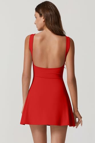 31drd9BurL.jpg Womens Open Back Tennis Dress Sleeveless Built in Shorts Golf Athletic Dress with Pockets