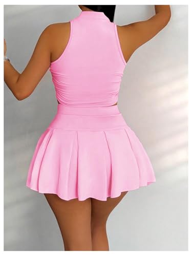 31eU7oo1txL.jpg Women's 2 Piece Tennis Skirt Set Sleeveless Racerback Crop Tank Tops High Waisted Pleated Mini Skirt Outfits