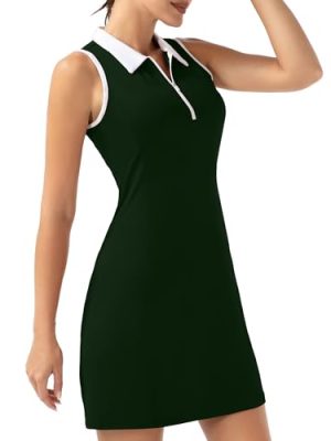 Women's Golf Tennis Dress Sport Activewear Zipper V-Neck with Shorts and Pocket Workout Athletic