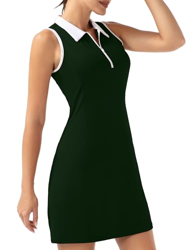 31gq4t2MCKL.jpg Women's Golf Tennis Dress Sport Activewear Zipper V-Neck with Shorts and Pocket Workout Athletic