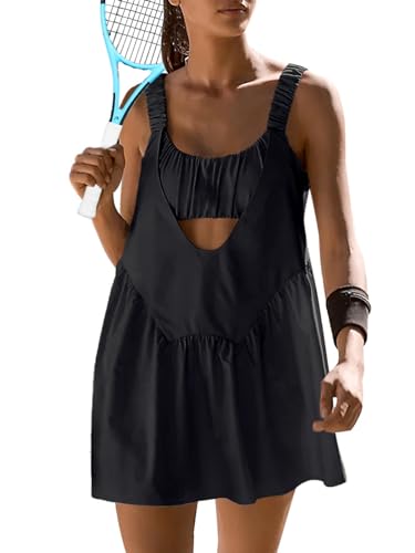 31hFmEo8WBL.jpg Women Tennis Dress with Built in Shorts and Bra Sleeveless Casual Backless Golf Dress Athletic Dress with Pockets