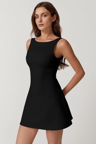 31iETIhJ4JL.jpg Womens Open Back Tennis Dress Sleeveless Built in Shorts Golf Athletic Dress with Pockets
