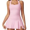 2 Piece Tennis Dresses for Women Side Slit Mini Skirt Set Racerback Workout Crop Tank Top Golf Outfits