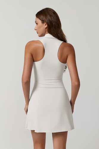 31jp688VYKL.jpg Womens Zip Front Tennis Dress Polo Collar Racer Back Workout Golf Dresses Build in Shorts with Pockets