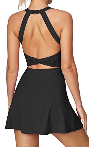 31kiJnTVD1L.jpg Tennis Dress with Built in Shorts and Bra Athletic Dress for Women Summer Cut Out Twisted Golf Workout Dress