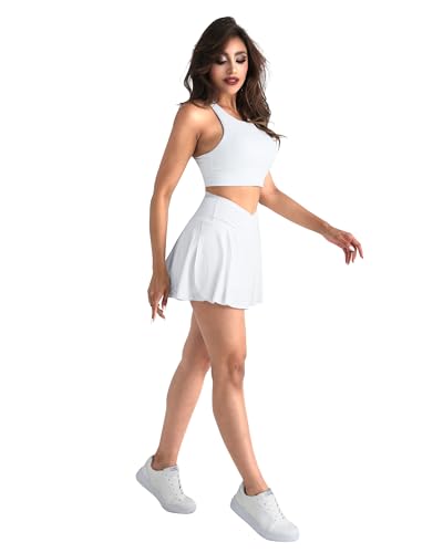 Women Tennis Golf Skirt with Pockets - High Waisted Crossover Golf Pleated Athletic Workout Dress Running Skort