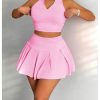 31mmljH-TL.jpg Women's 2 Piece Tennis Skirt Set Sleeveless Racerback Crop Tank Tops High Waisted Pleated Mini Skirt Outfits