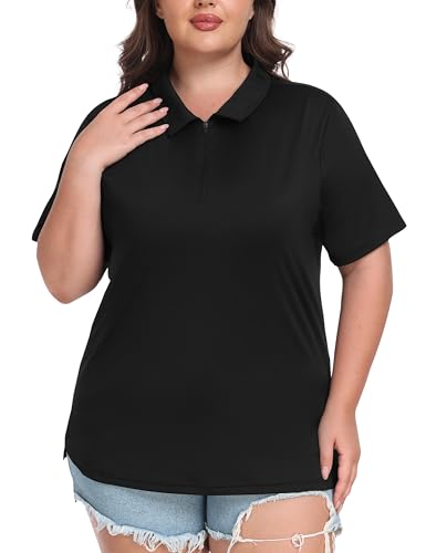 31nqpKpr-GL.jpg Plus Size Golf Polo Shirts for Women Zip Up Short Sleeve Collared Tennis Workout Tops Sport Athletic Activewear XL-5XL