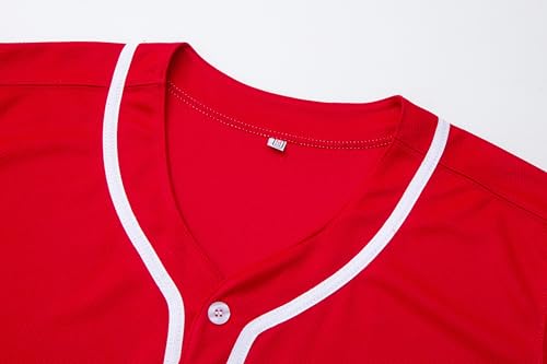 Mens Button Down Plain Baseball Jersey, Blank Softball Team Uniform, Hip Hop Hipster Short Sleeve Active Shirts