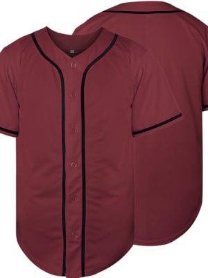 Blank Baseball Jersey, Short Sleeve Plain Jersey Shirt Sports Hip Hop for Men Women(X-Large, Claret)