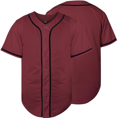 31rysRh0BfL.jpg Blank Baseball Jersey, Short Sleeve Plain Jersey Shirt Sports Hip Hop for Men Women(X-Large, Claret)