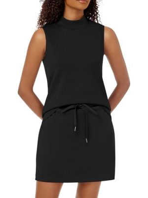 Two Piece Skirt Set for Women Sweatsuits Tennis Outfits Casual Mock Neck Sleeveless Top Elastic Short Skorts
