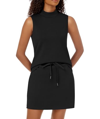 31tiM5dne2L.jpg Two Piece Skirt Set for Women Sweatsuits Tennis Outfits Casual Mock Neck Sleeveless Top Elastic Short Skorts