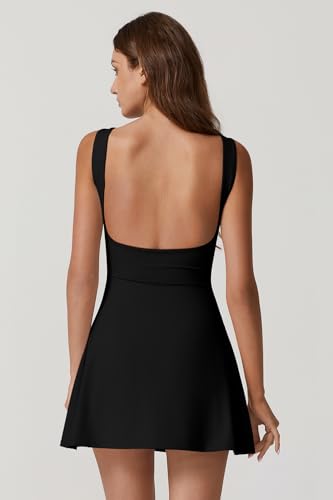 31v281Yk7tL.jpg Womens Open Back Tennis Dress Sleeveless Built in Shorts Golf Athletic Dress with Pockets
