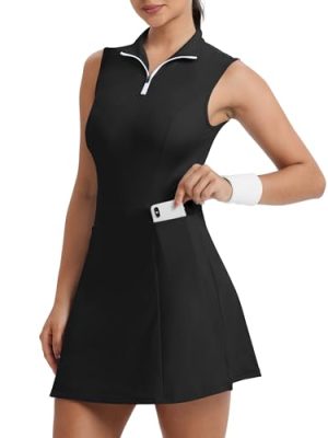 Tennis Dress Golf Dress for Women, Athletic Dress with Built in Shorts and Pockets for Sleeveless Workout Active Dresses