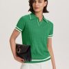 31y2G3XqMjL.jpg Womens Short Sleeve Lightweight Sweater Tops Lapel V Neck Cable Knit Polo Shirts Summer Loose Casual Outfits 2025