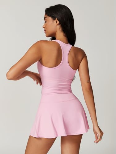 2 Piece Tennis Dresses for Women Side Slit Mini Skirt Set Racerback Workout Crop Tank Top Golf Outfits