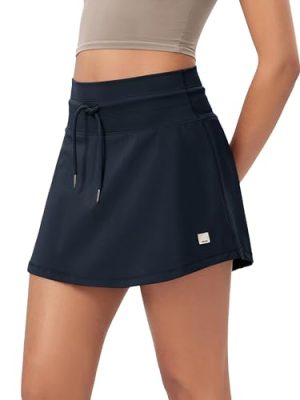 Women's Drawstring Tie Daily Skirts Built-in Shorts Athletic Golf Tennis Skorts with Ball Pocket