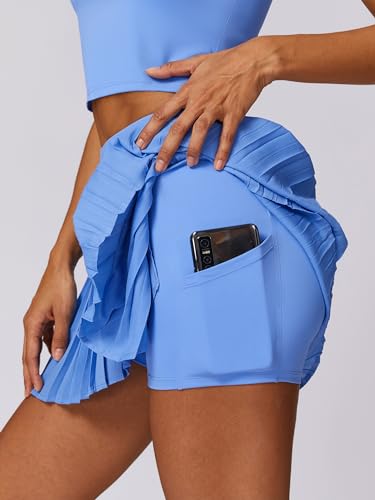 4105SGm7lvL.jpg Women 2 Piece Tennis Dress High Waisted Pleated Skirt Sets Seamless Golf Outfits Sleeveless Racerback Padded Crop Top