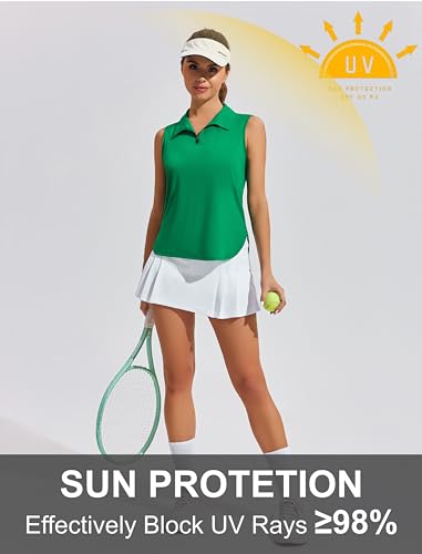 410tbAJJLL.jpg Women Golf Shirts Sleeveless UPF 50+ Tennis Polo V-Neck Quick Dry Athletic T Shirt 1/4 Zip Collar Workout Tank Top